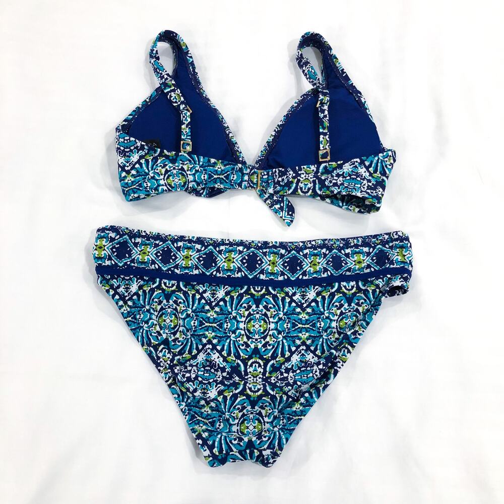 La Blanca Blue Tuvalu Tapa Front Tie 2 Piece Bikini Swim Set - Picture 3 of 7